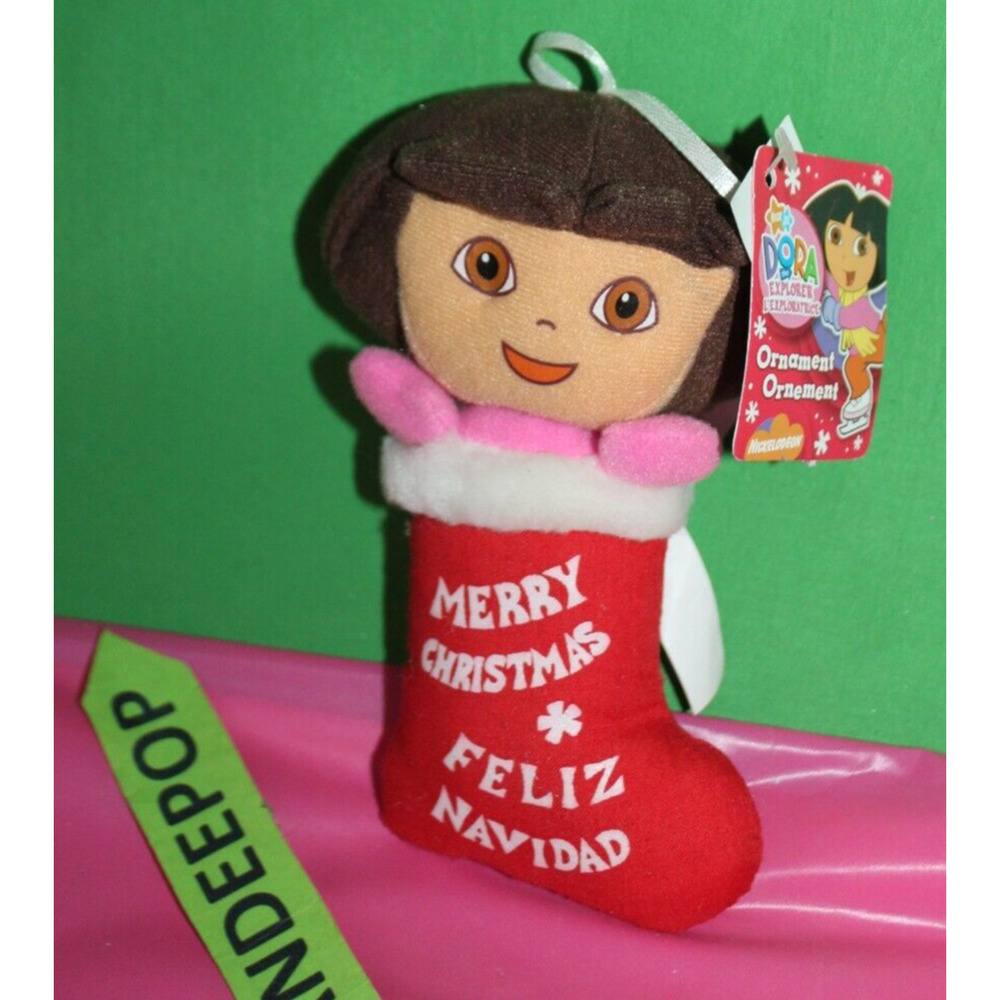 Dora The Explorer Plush Merry Christmas Feliz Navidad Stocking Holiday Ornament